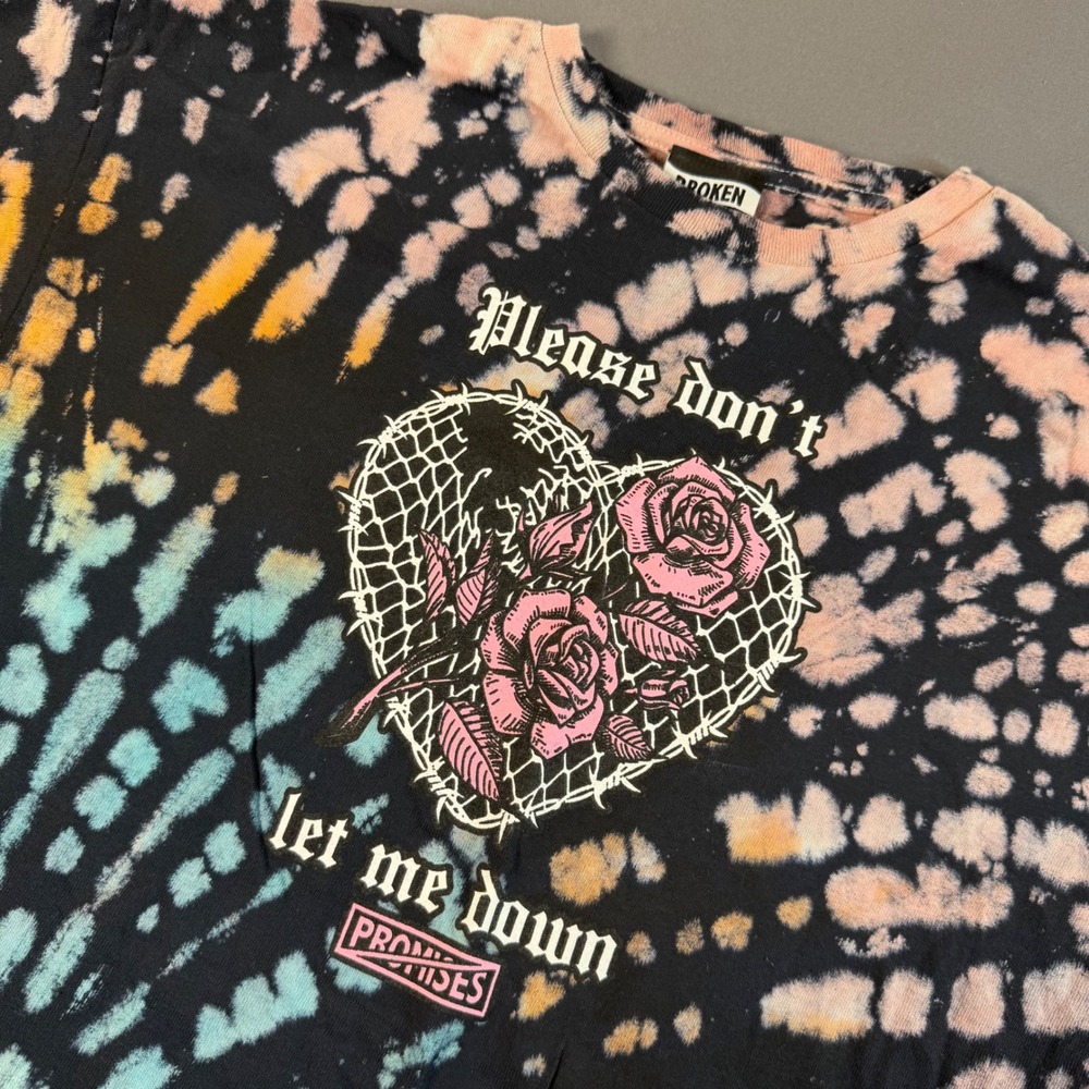 Broken Promises Mens Tie Dye Graphic T-Shirt Please Dont Let Me Down Y2K Large